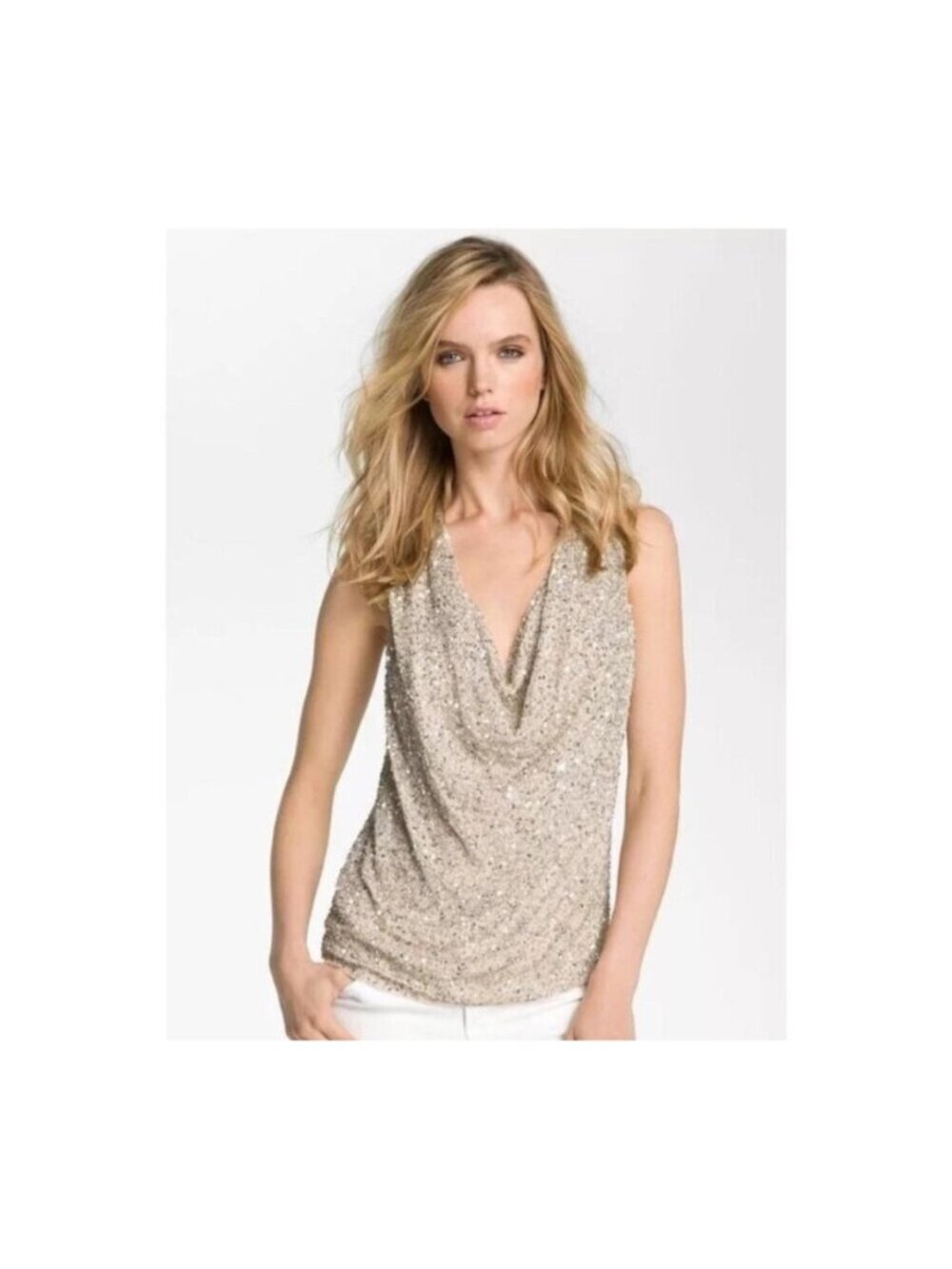 Haute Hippie Sequin Sleeveless Cowl Neck Top Size S